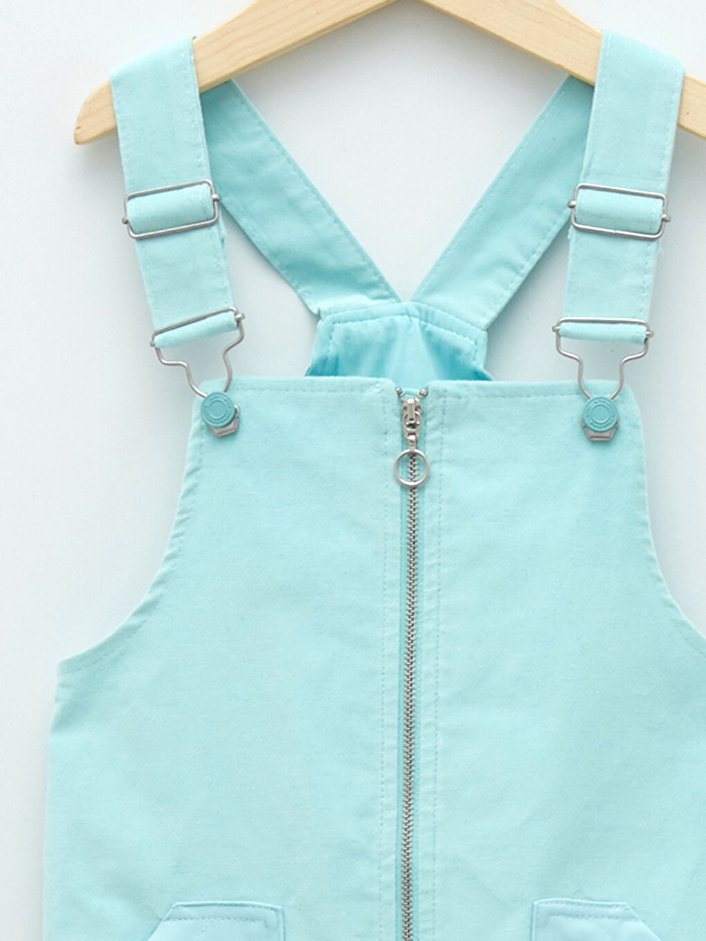 Mavi Kare Yaka Basic Askılı Kız Çocuk Salopet Elbise-2