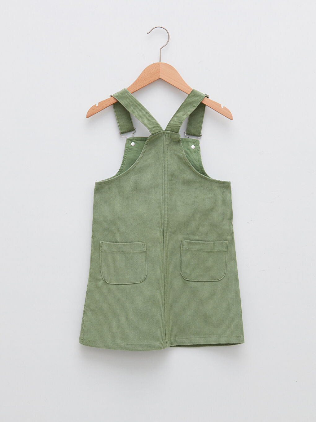 LCW Kids Quadratischer Kragen Schlichtes Samt Mädchen Lockeres Kleid -W12393Z4-GRW