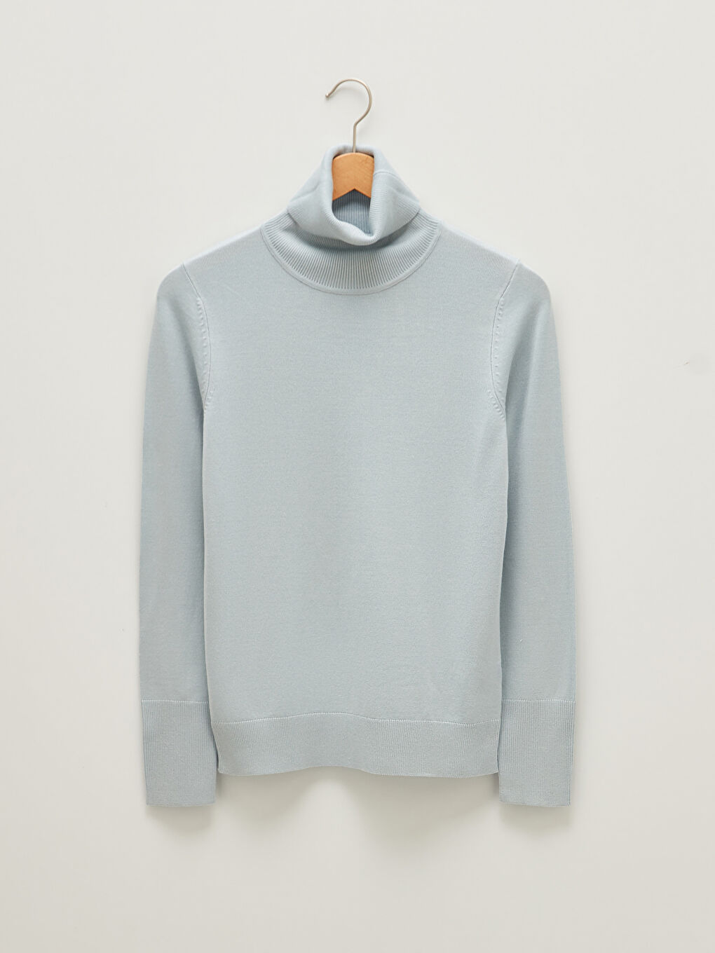 Әйелдерге арналған трикотаж биік жағалы стандартты пішім ұзын жең жұқа жемпір-5