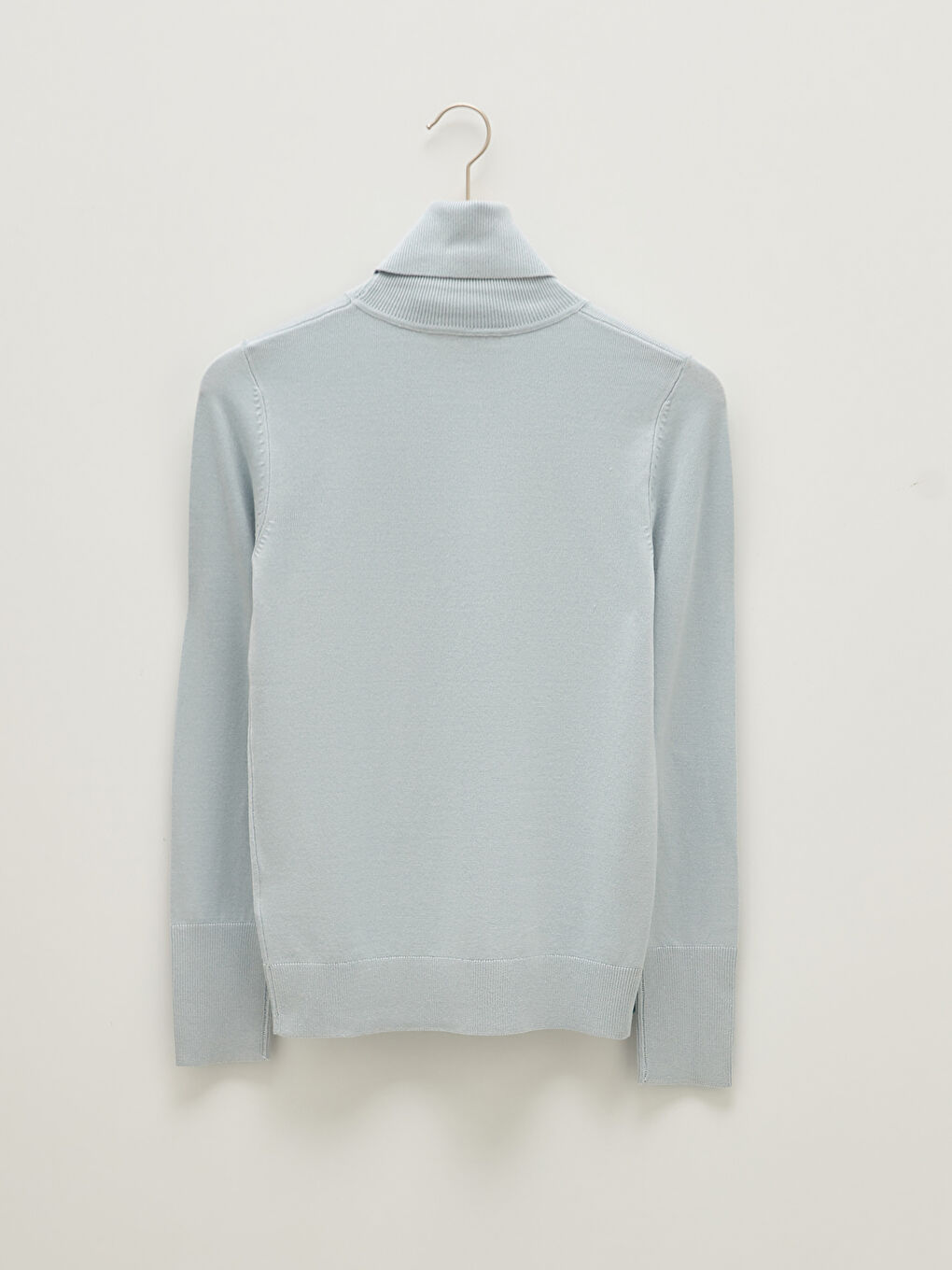 Әйелдерге арналған трикотаж биік жағалы стандартты пішім ұзын жең жұқа жемпір-6