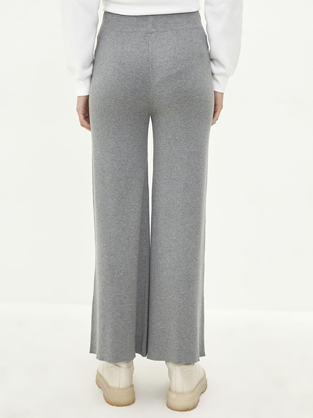 Elasticated Waist Plain Wide Leg Women's Knitwear Trousers-4