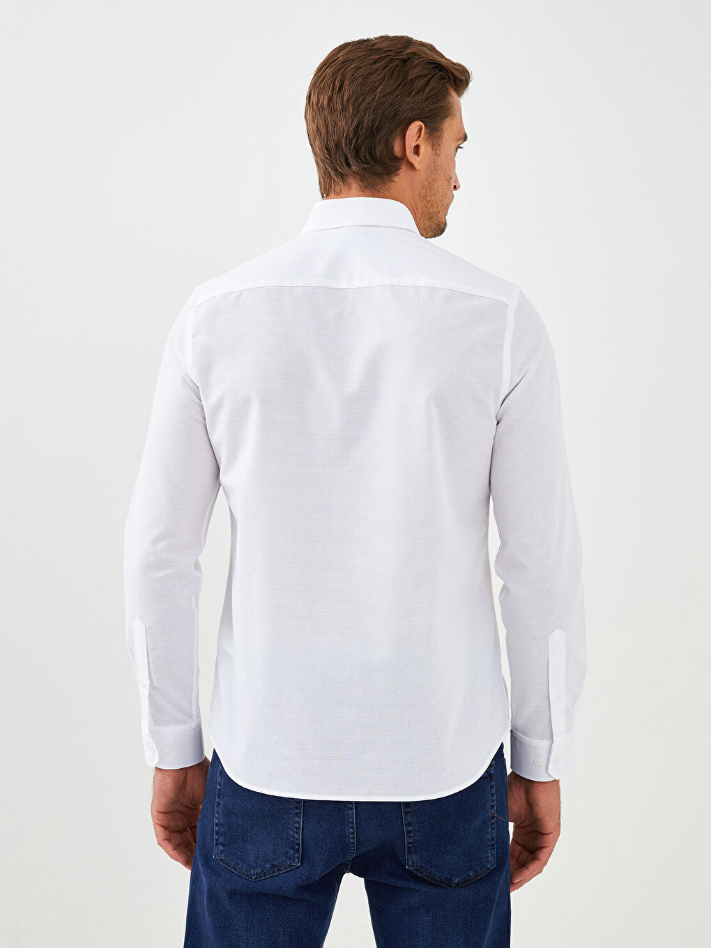 Beyaz Slim Fit Uzun Kollu Armürlü Erkek Gömlek-4