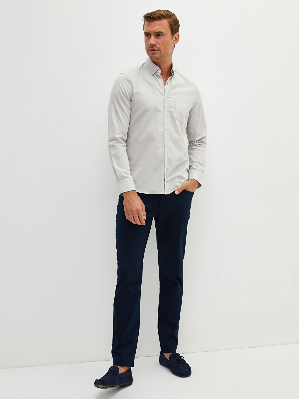 Slim Fit Long Sleeve Dobby Men's Shirt-2