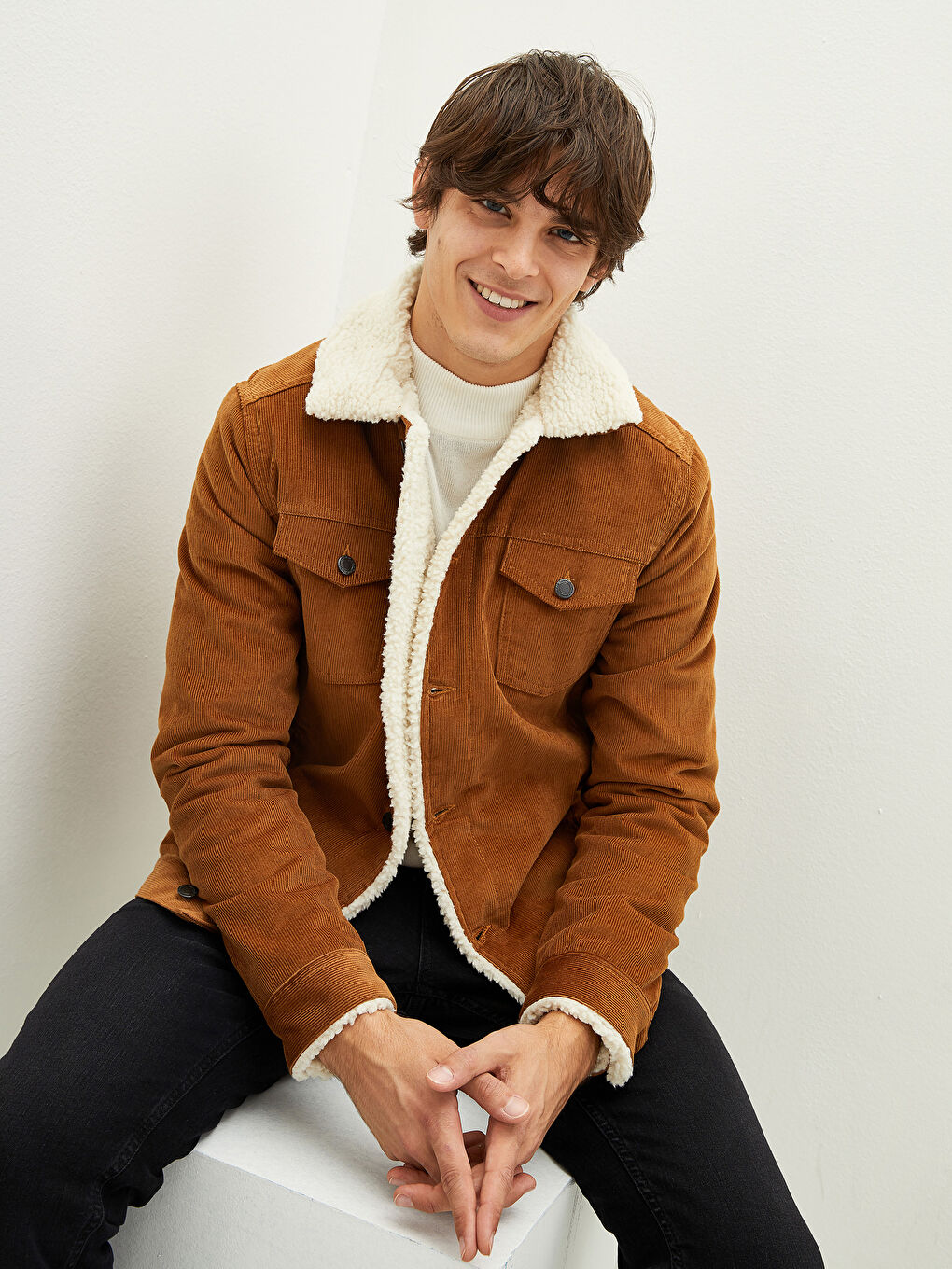 XSIDE Standard Fit Shirt Collar Men's Velvet Coat -W12490Z8-JJL