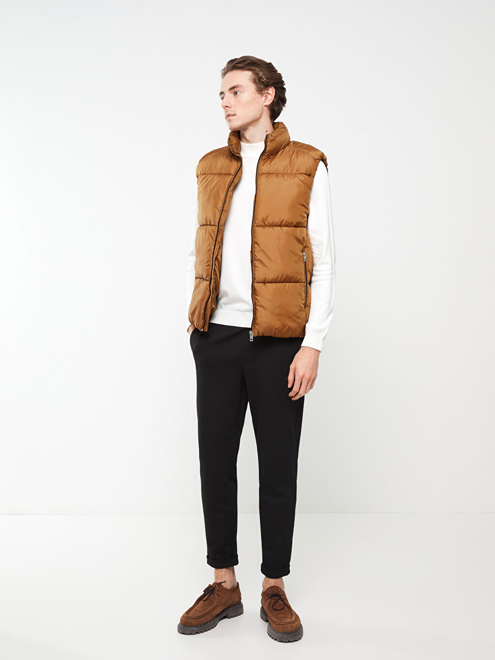 Kahverengi Slim Fit Dik Yaka Kalın Erkek Yelek-1