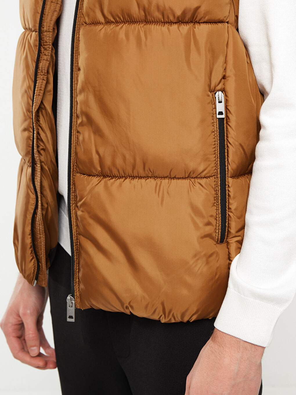 Kahverengi Slim Fit Dik Yaka Kalın Erkek Yelek-2