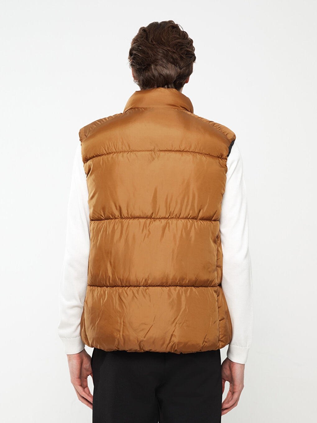 Kahverengi Slim Fit Dik Yaka Kalın Erkek Yelek-4