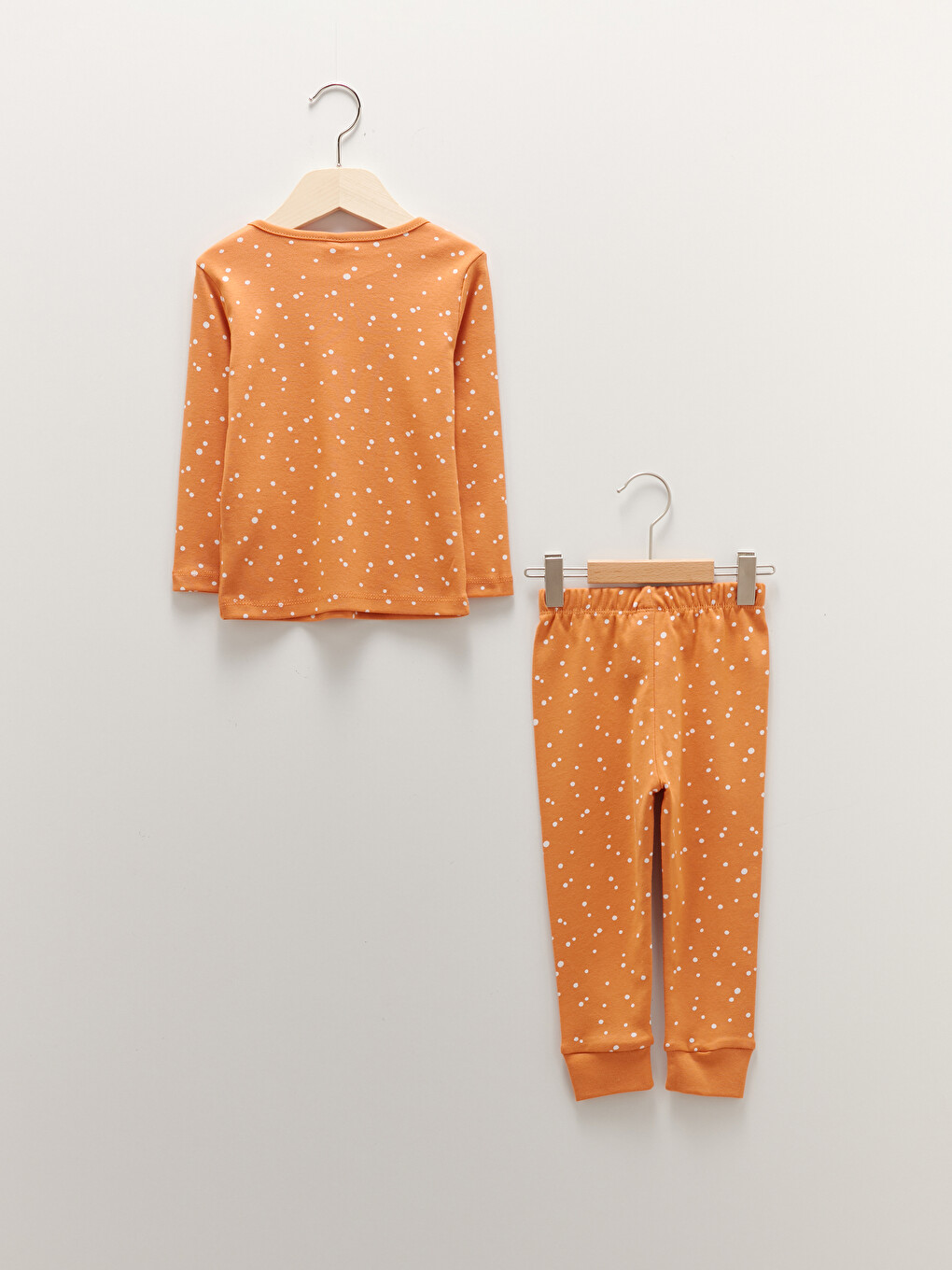 Bisiklet Yaka Uzun Kollu Puantiye Desenli Pamuklu Kız Bebek Pijama Takımı-1