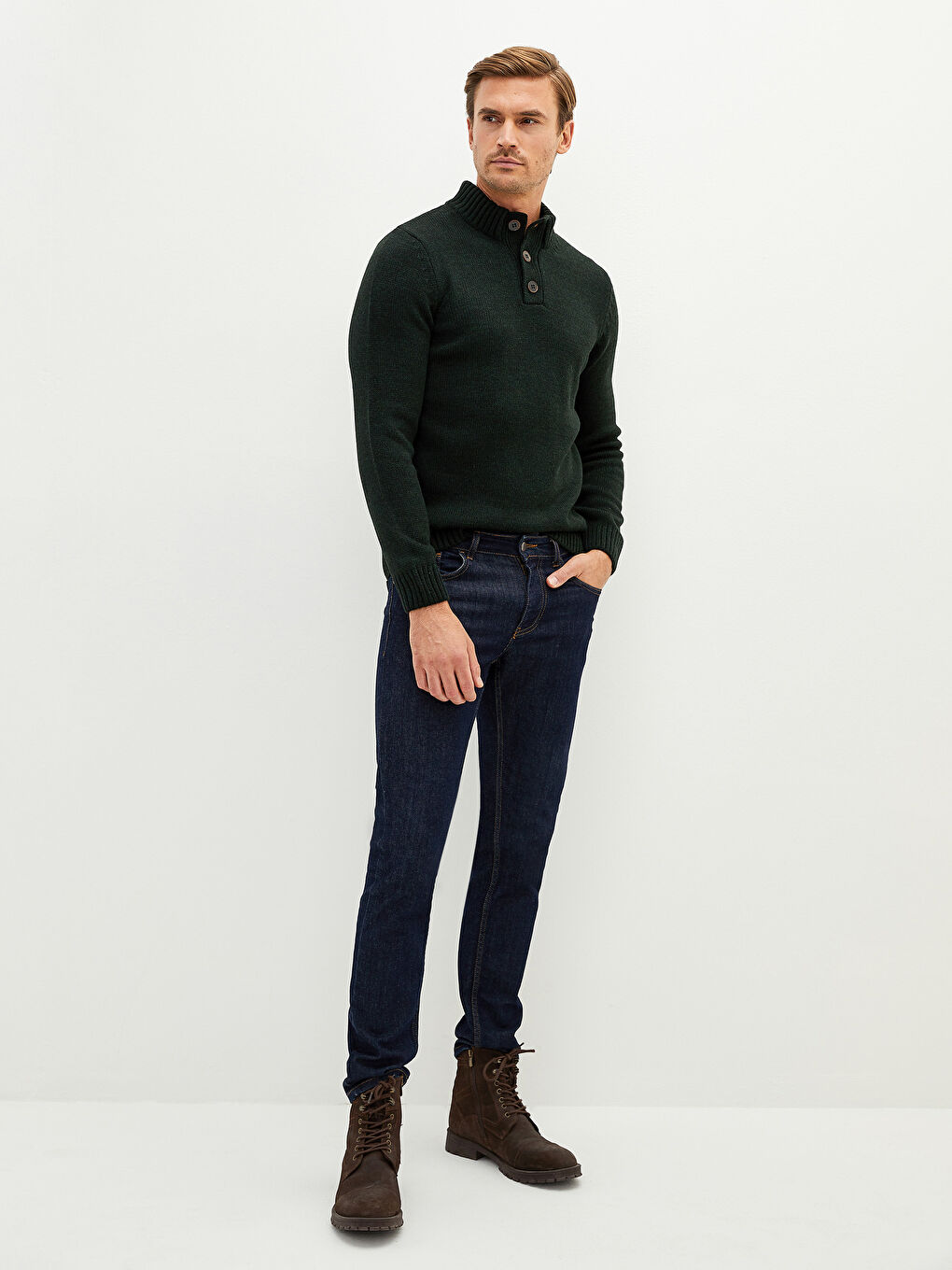 Džemper za Muškarce sa Rolkom na Kopčanje i Dugim Rukavima od Trikotaže-3