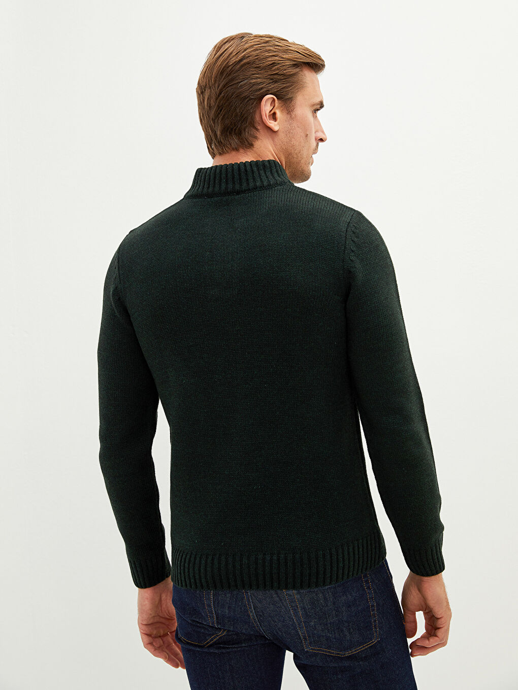 Džemper za Muškarce sa Rolkom na Kopčanje i Dugim Rukavima od Trikotaže-4