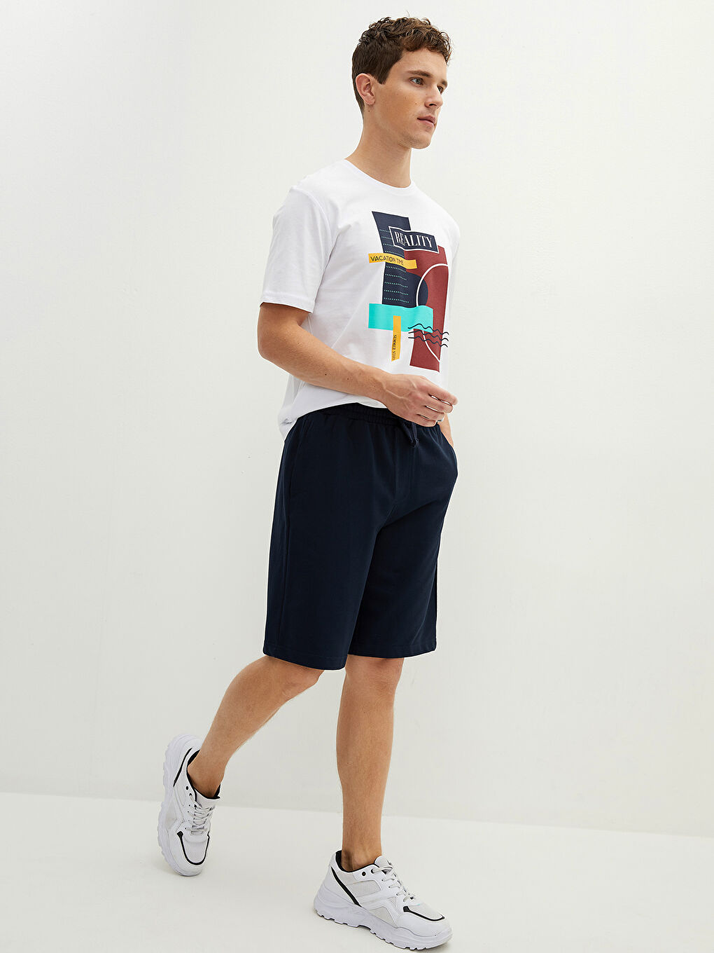 Lacivert Standart Kalıp Örme Erkek Şort-2