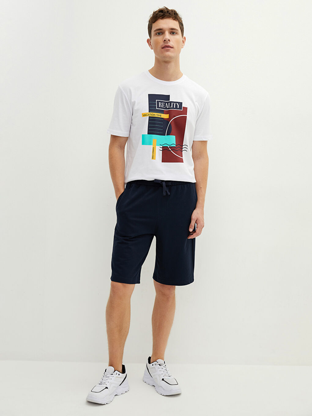 Lacivert Standart Kalıp Örme Erkek Şort-1