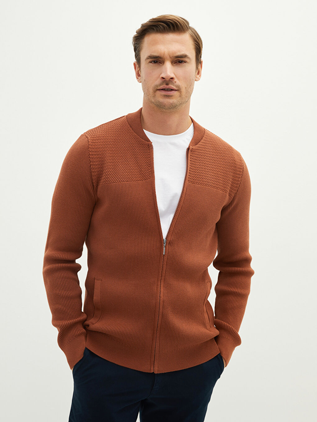 Standard Fit College Neck Men's Cardigan
