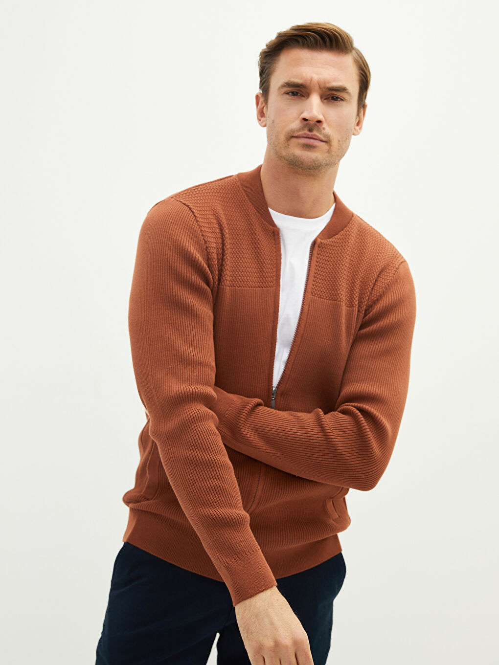 Standard Fit College Neck Men's Cardigan-1