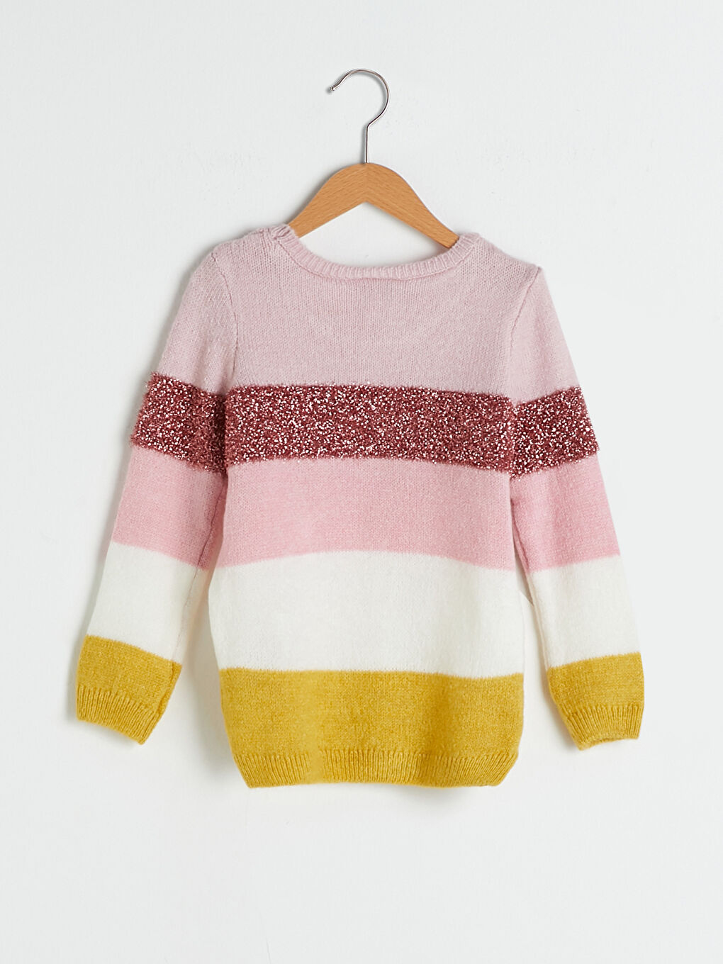 түрлі-түсті дөңгелек жағалы ұзын жең қыз трикотаж жемпір-1