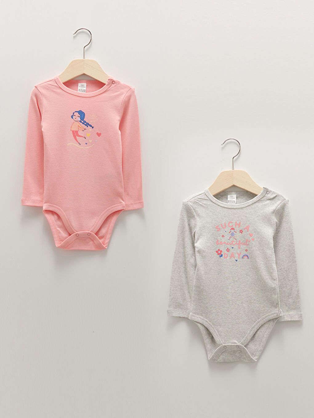 Crew Neck Long Sleeve Printed Cotton Baby Girl Snap Snap Body 2 Pack