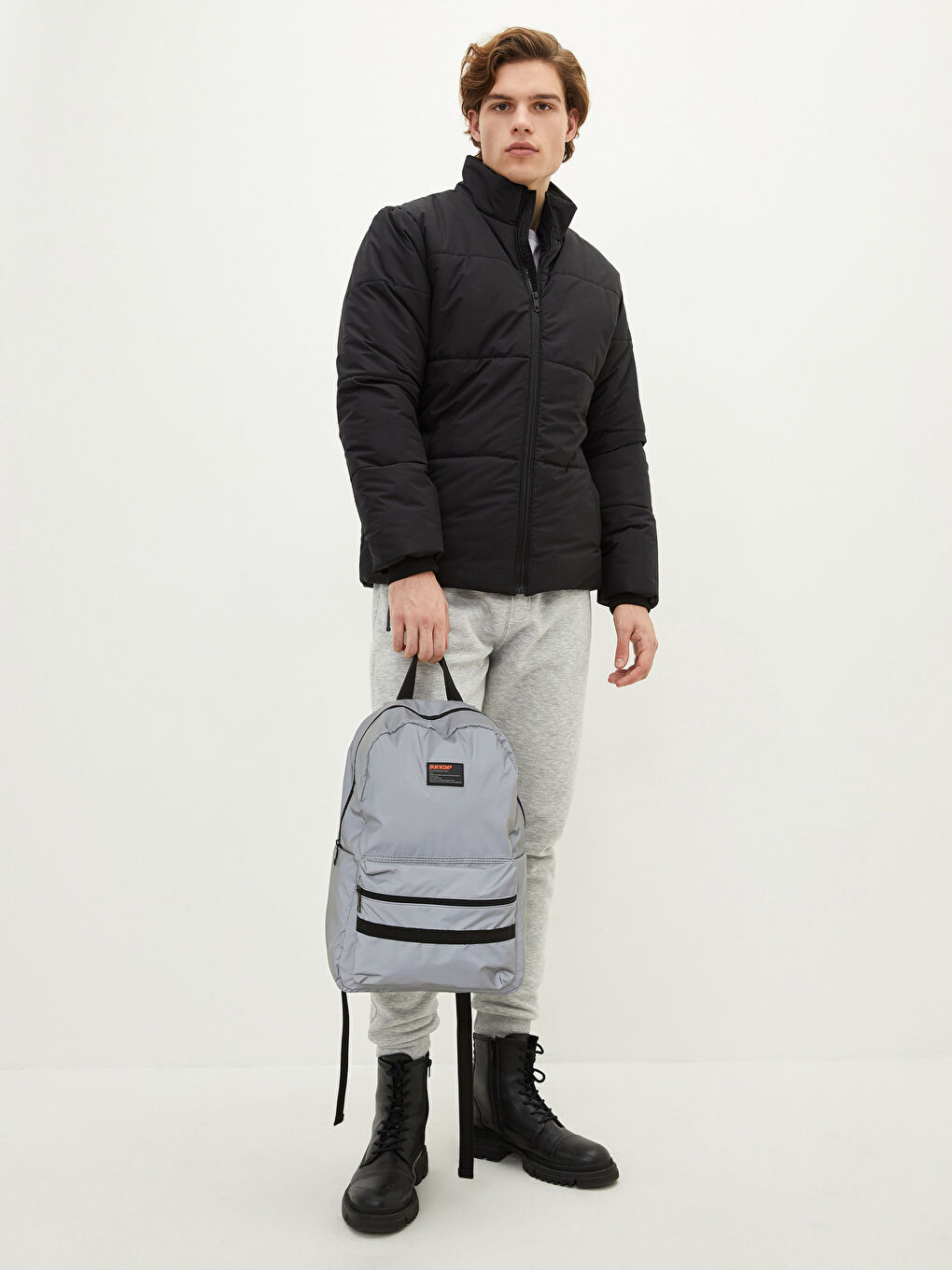 Men's Backpack with Reflector Fabric Label Printed-1