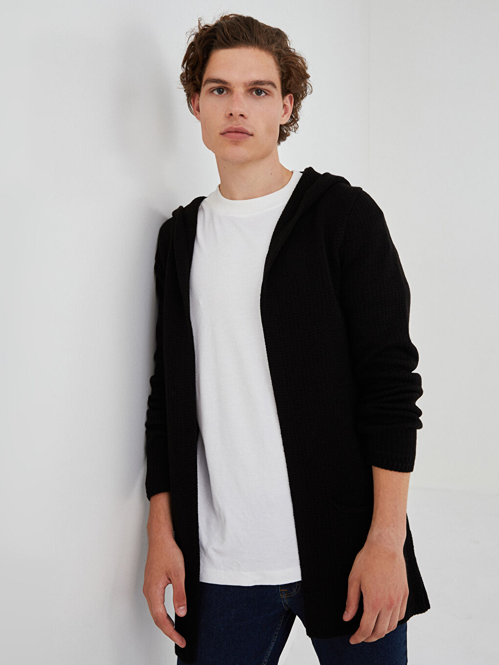 Slim Fit Hooded Long Sleeve Men's Knitwear Cardigan