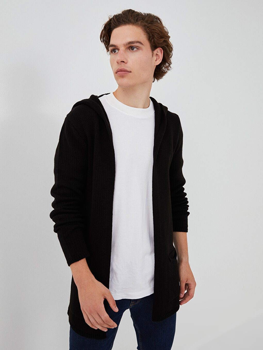 Slim Fit Hooded Long Sleeve Men's Knitwear Cardigan-1