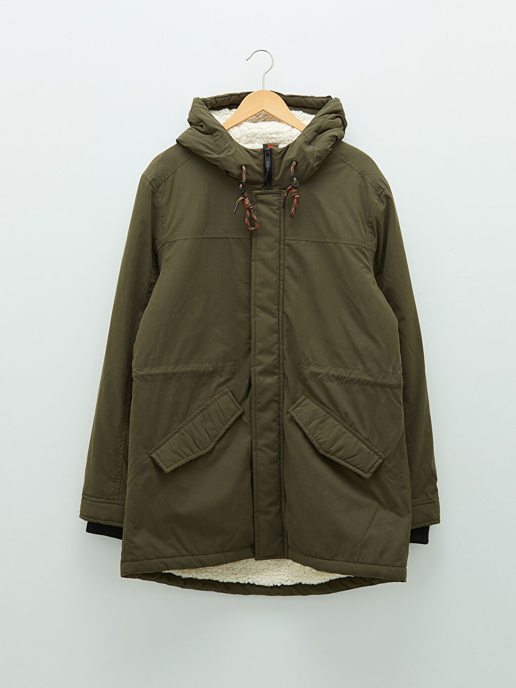 Haki Standart Kalıp Kapüşonlu Erkek Parka-7