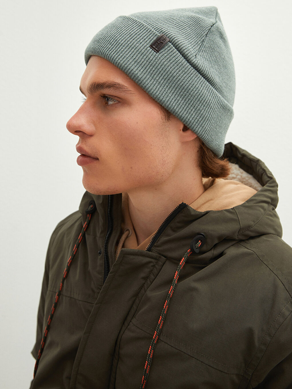 Haki Standart Kalıp Kapüşonlu Erkek Parka-5