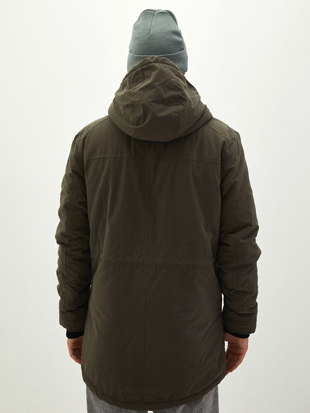 Haki Standart Kalıp Kapüşonlu Erkek Parka-6