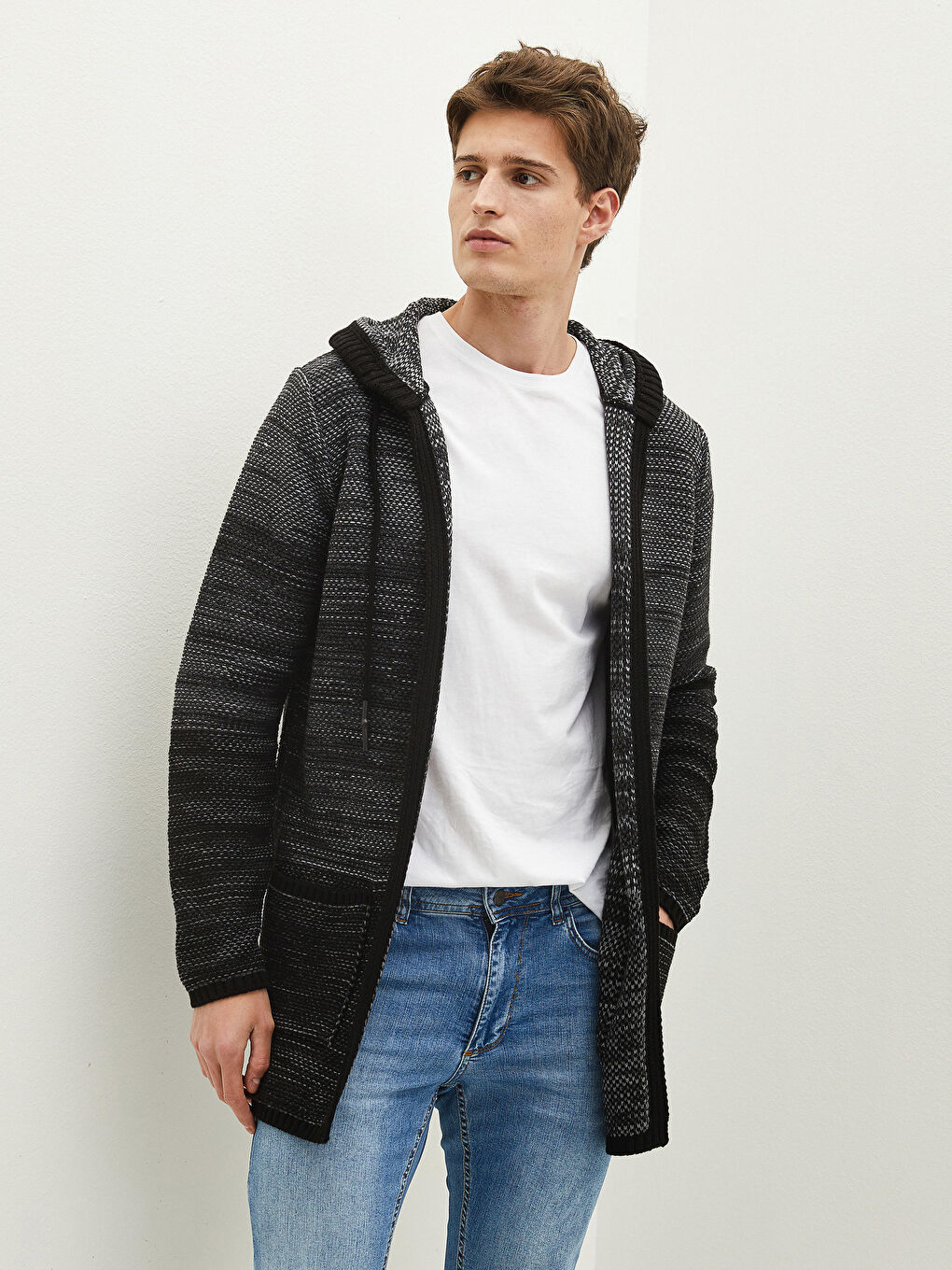 Hooded Long Sleeve Men's Knitwear Cardigan-1