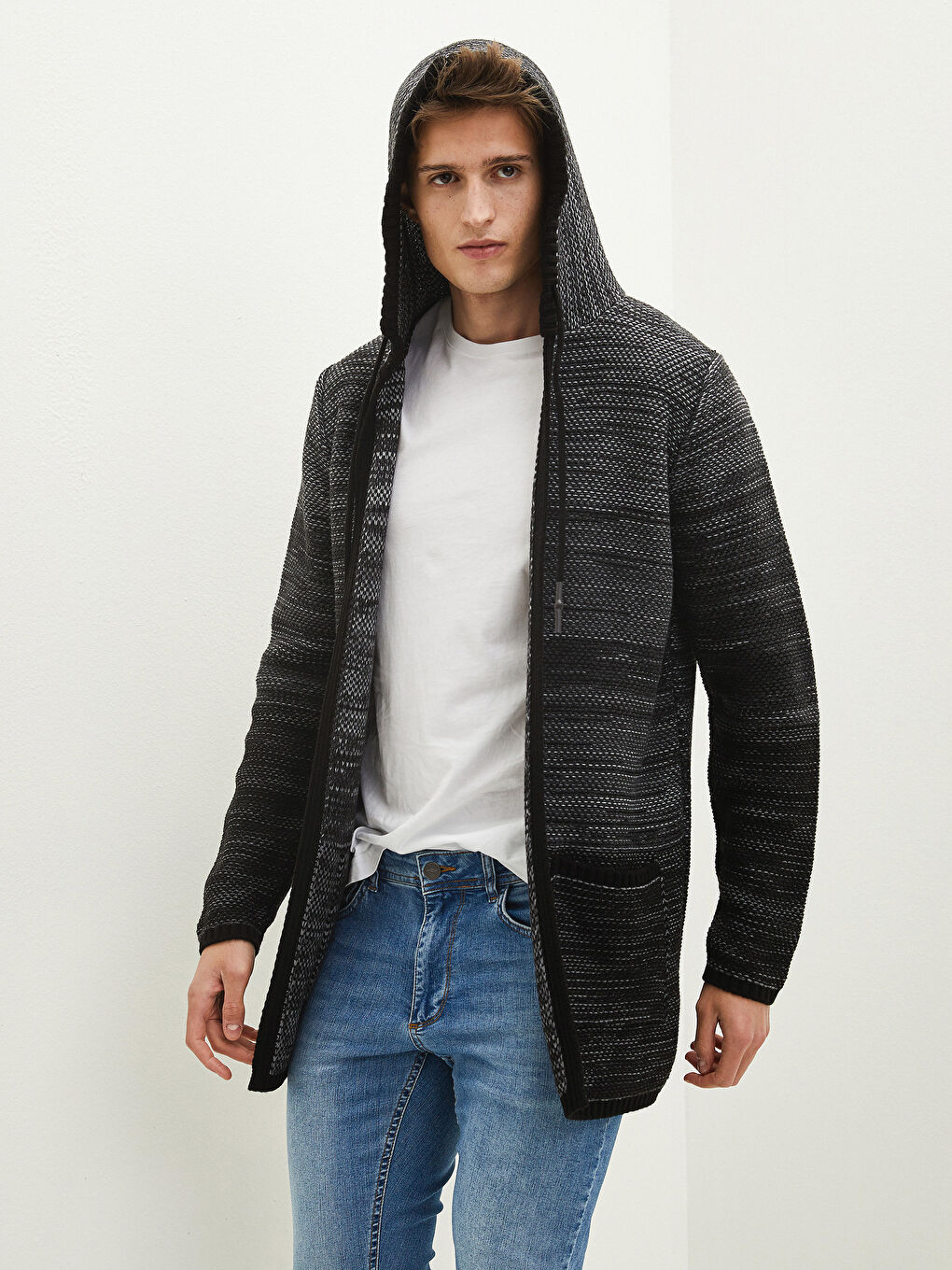 Hooded Long Sleeve Men's Knitwear Cardigan-4