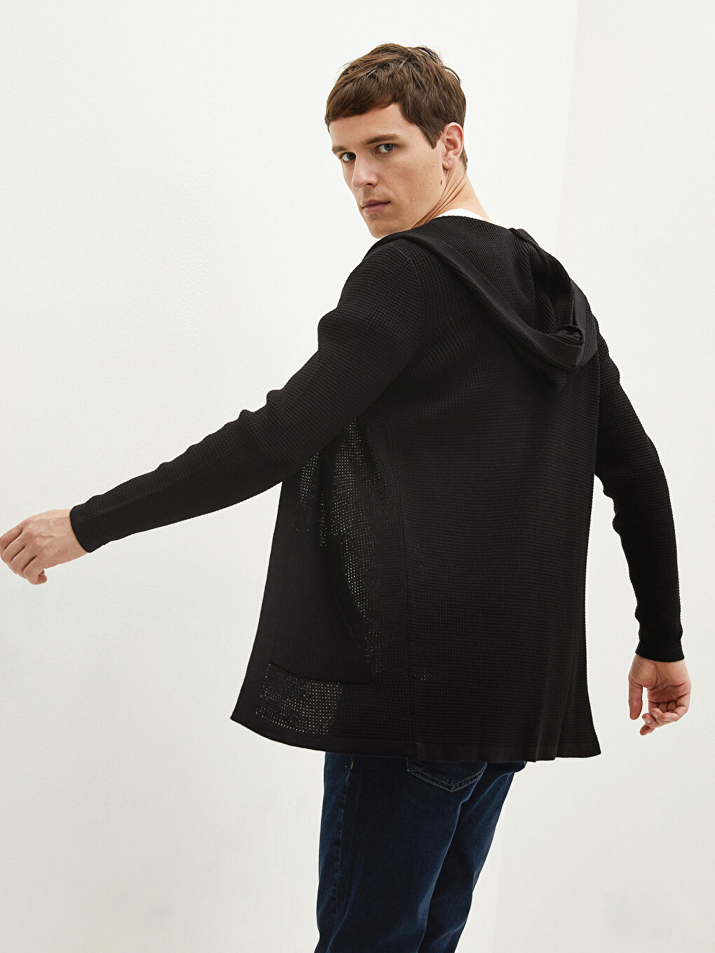 ерлерге арналған капюшонды ұзын жең трикотаж кардиган-3