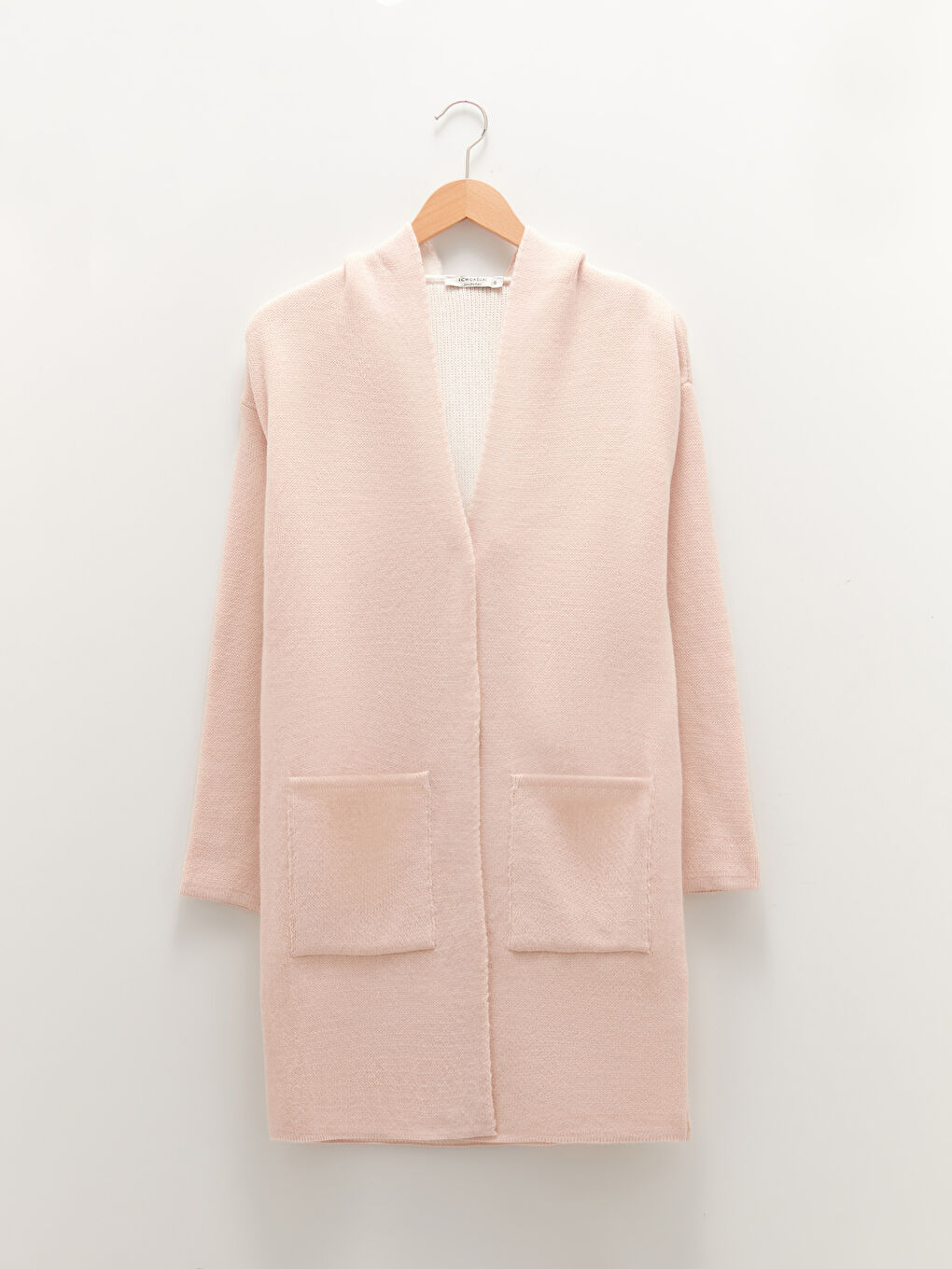 Әйелдерге арналған капюшонды жағалы қалтасы бар ұзын жең трикотаж кардиган-5