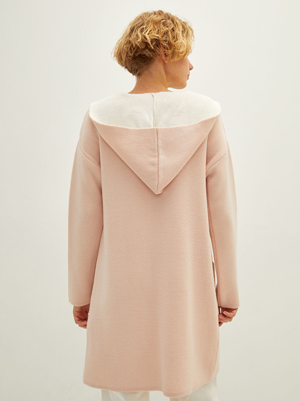 Әйелдерге арналған капюшонды жағалы қалтасы бар ұзын жең трикотаж кардиган-4