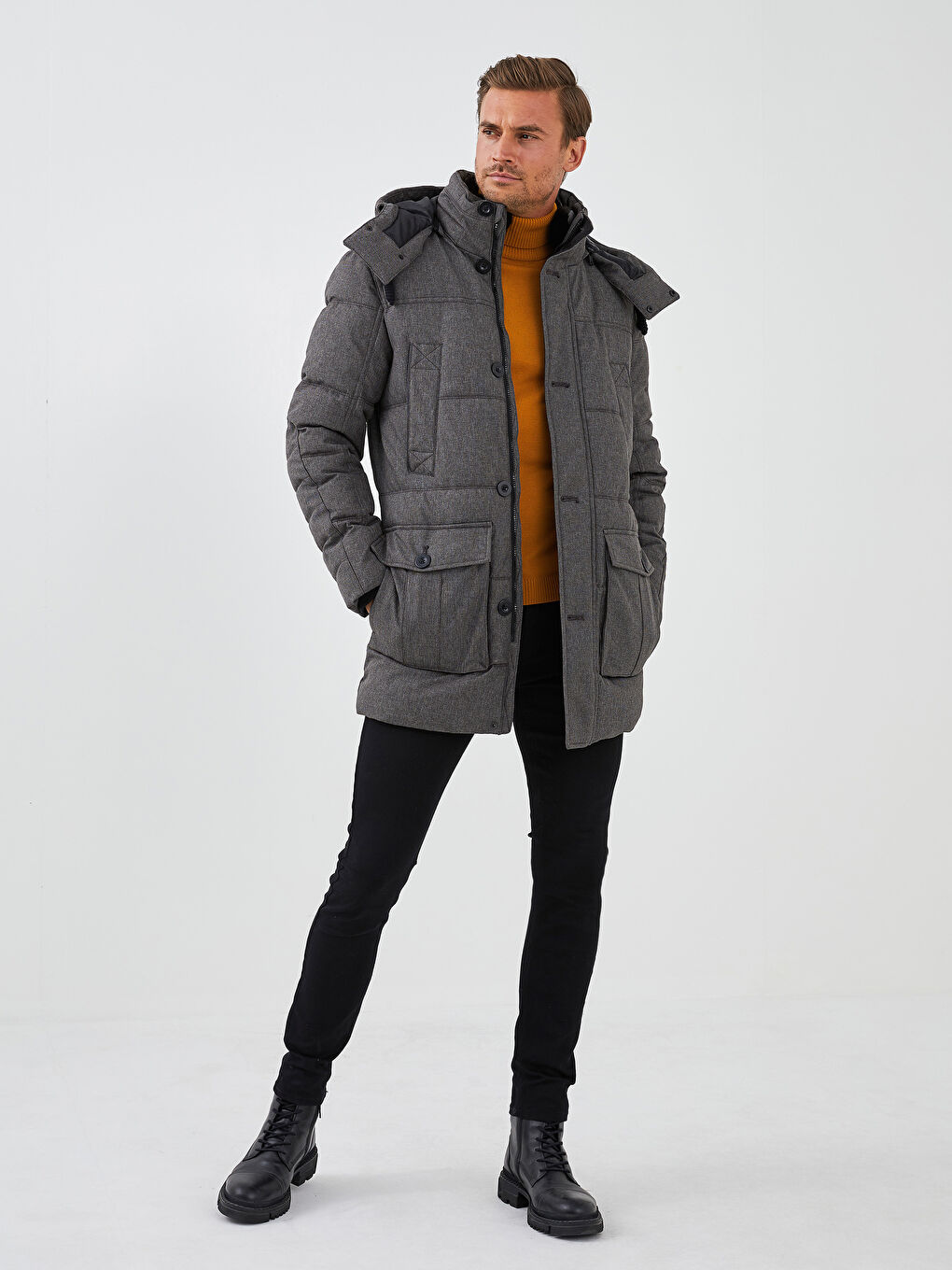 Парка мужская с капюшоном утепленная-5