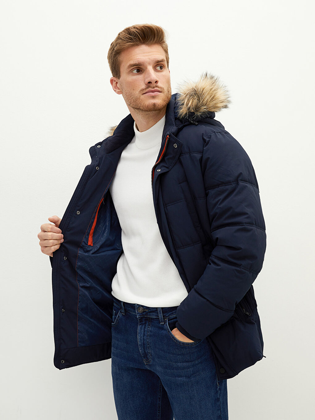 Thick Men's Parka with Hooded Standard Pattern Fur-2