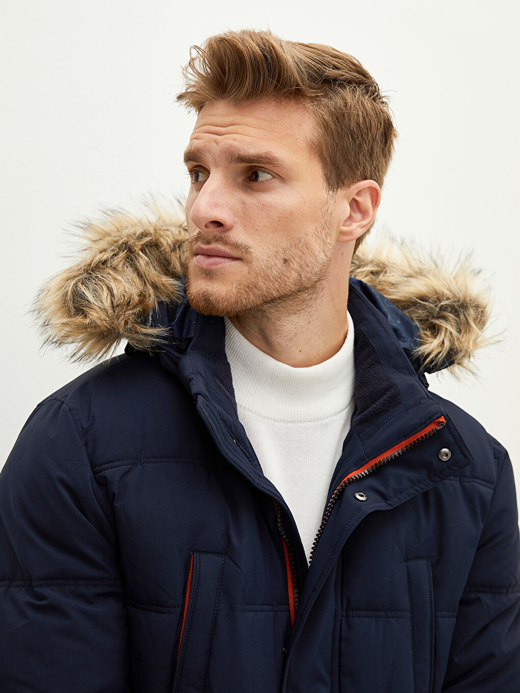 Thick Men's Parka with Hooded Standard Pattern Fur-3