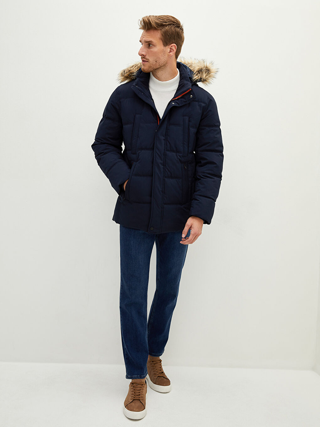 Thick Men's Parka with Hooded Standard Pattern Fur-4
