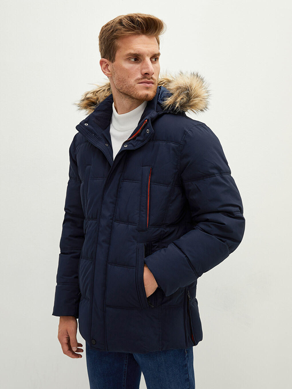 Thick Men's Parka with Hooded Standard Pattern Fur-1