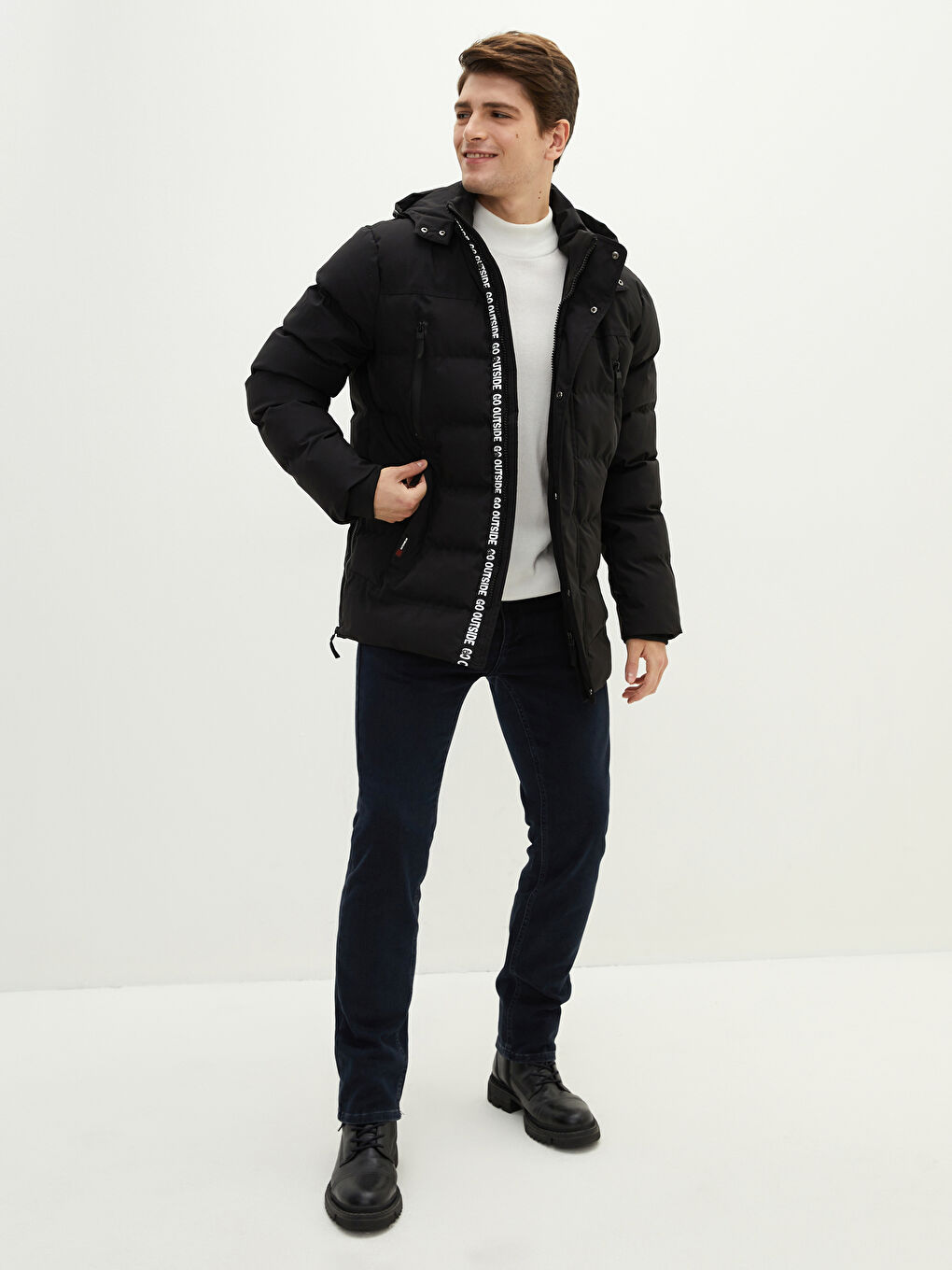 Relaxed Fit Hooded Men's Coat-4