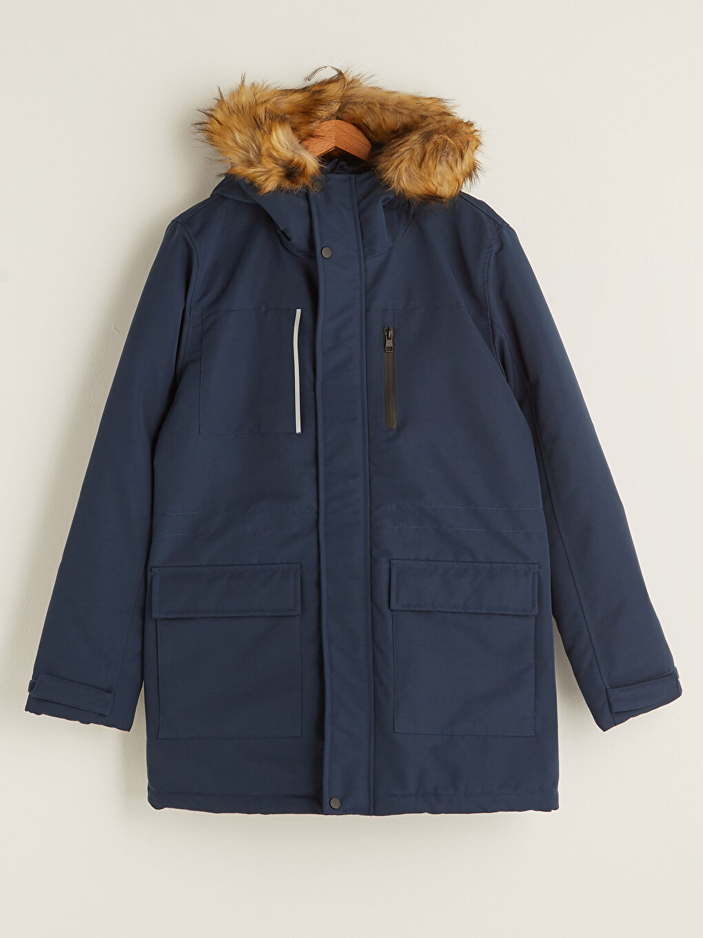 Thick Men's Parka With Loose Fit Fur Hood