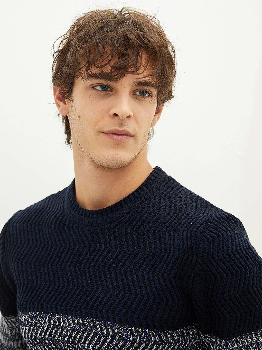 XSIDE Crew Neck Long Sleeve Color Block Men's Knitwear Sweater -W12669Z8-HRC