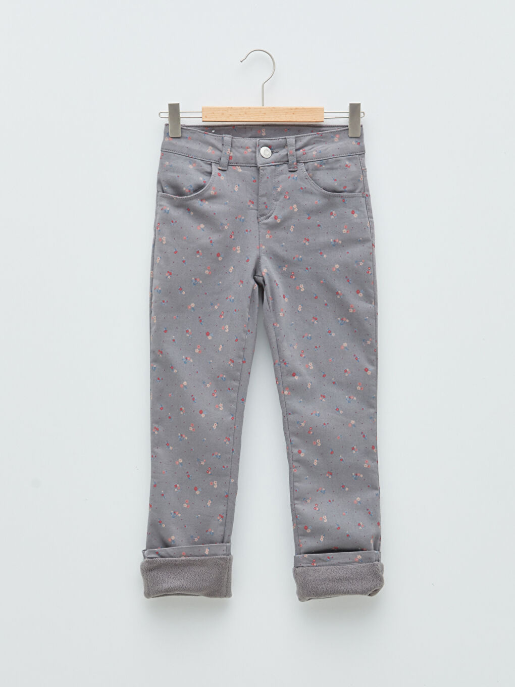 Брюки для девочек слим фит с принтом из габардина на флисовой подкладке-4