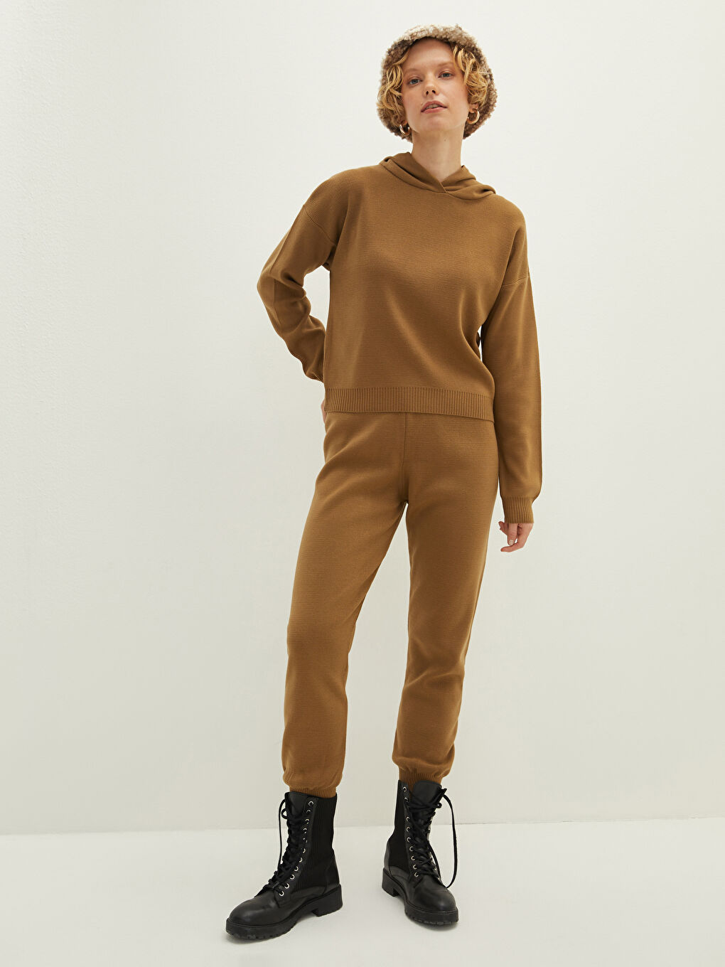 Elastische Taille Schlanke Bein Frauen Strick Jogginghose-2