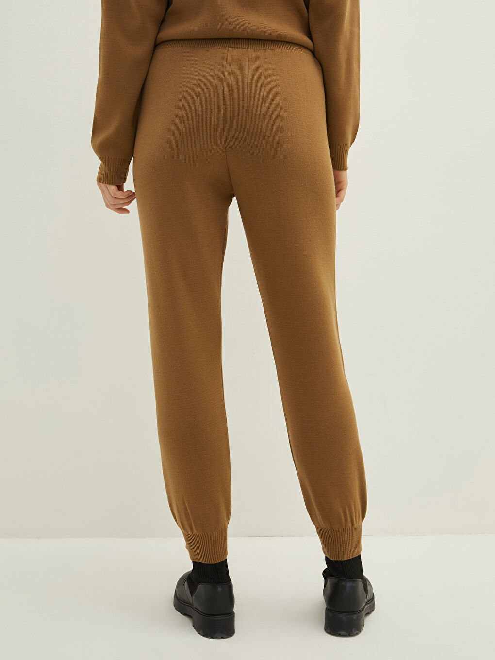 Elastische Taille Schlanke Bein Frauen Strick Jogginghose-3