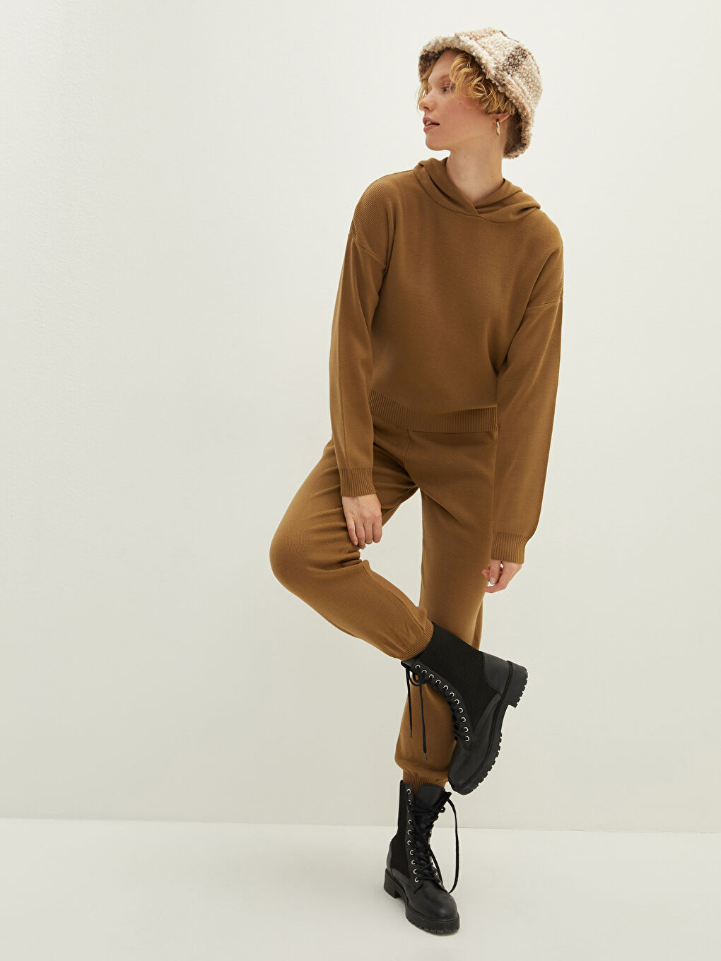 Elastische Taille Schlanke Bein Frauen Strick Jogginghose-1