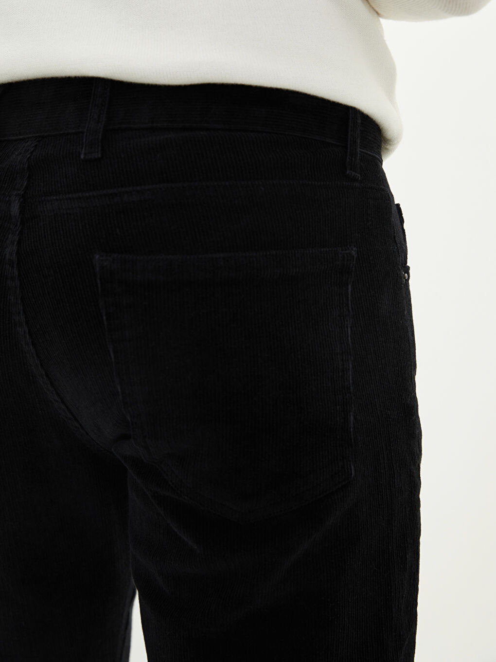 Siyah Standart Kalıp Kadife Erkek Chino Pantolon-2