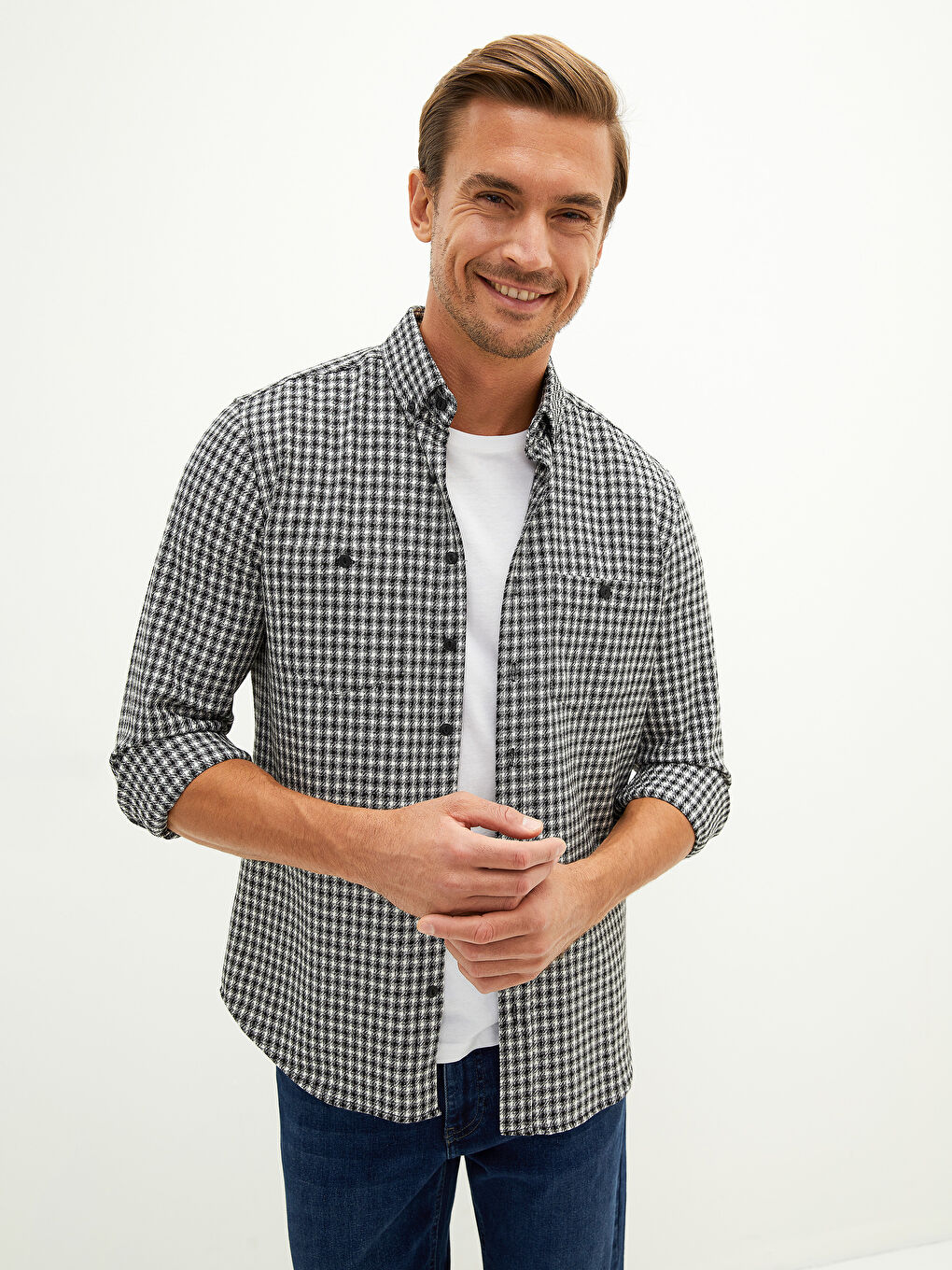 LCWAIKIKI Classic Regular Fit Long Sleeve Plaid Gabardine Men's Shirt -W12771Z8-LKX