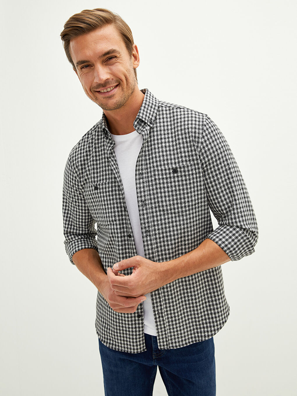 LCWAIKIKI Classic Regular Fit Long Sleeve Plaid Gabardine Men's Shirt -W12771Z8-LKX