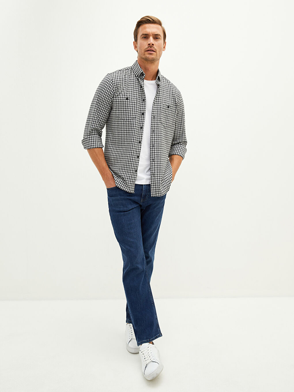 LCWAIKIKI Classic Regular Fit Long Sleeve Plaid Gabardine Men's Shirt -W12771Z8-LKX