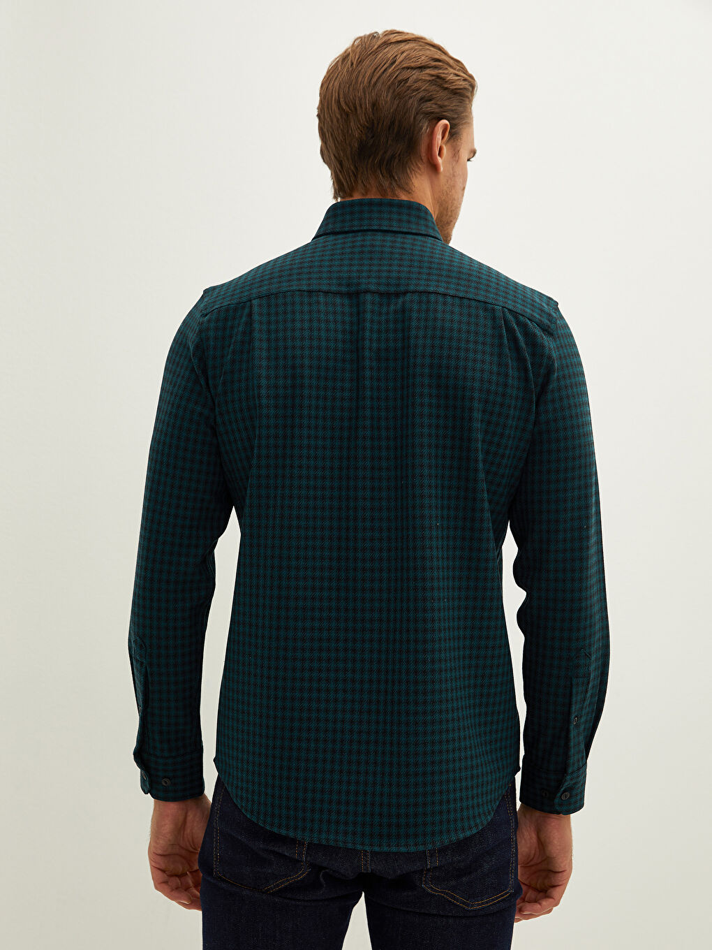 Regular Fit Long Sleeve Plaid Gabardine Men's Shirt-4