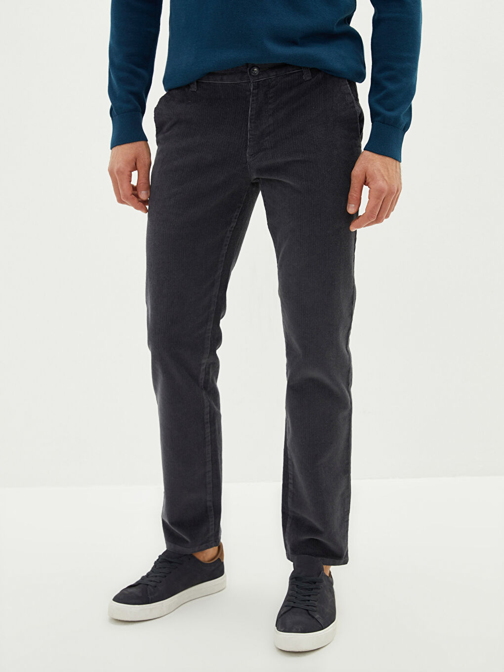 Antrasit Standart Kalıp Kadife Erkek Chino Pantolon-2