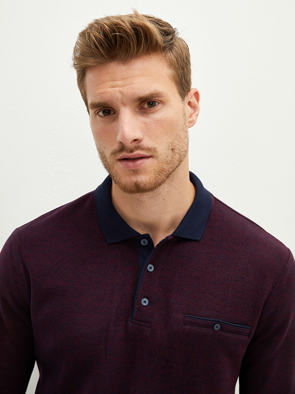 Polo Neck Long Sleeve Men's Sweatshirt-2